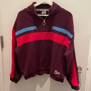 PINK by Victoria’s Secret - Burgundy Quarter Zip with Red and Blue Stripes